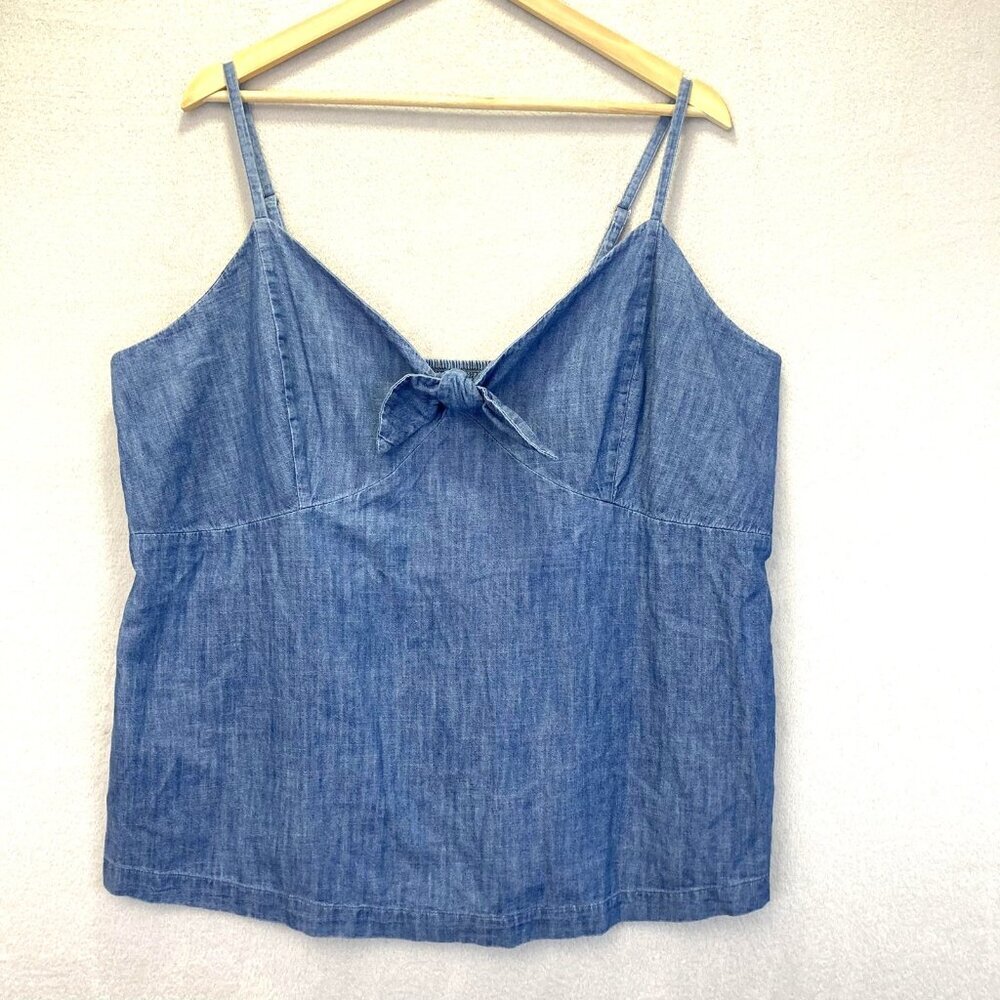 Old Navy Tie Front Chambray Tank Top Womens 2XL Denim Smocked Western Festival